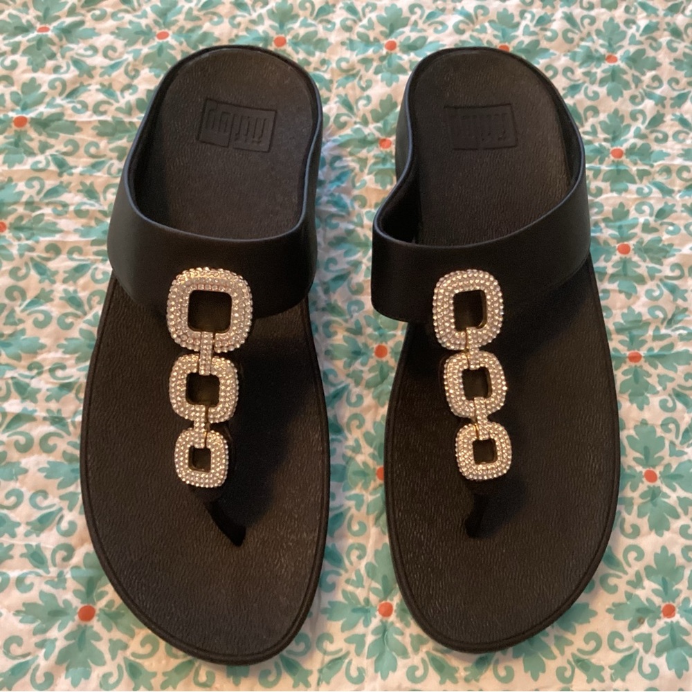Fitflop Black Sandals with silver Rhinestone Accents size 10